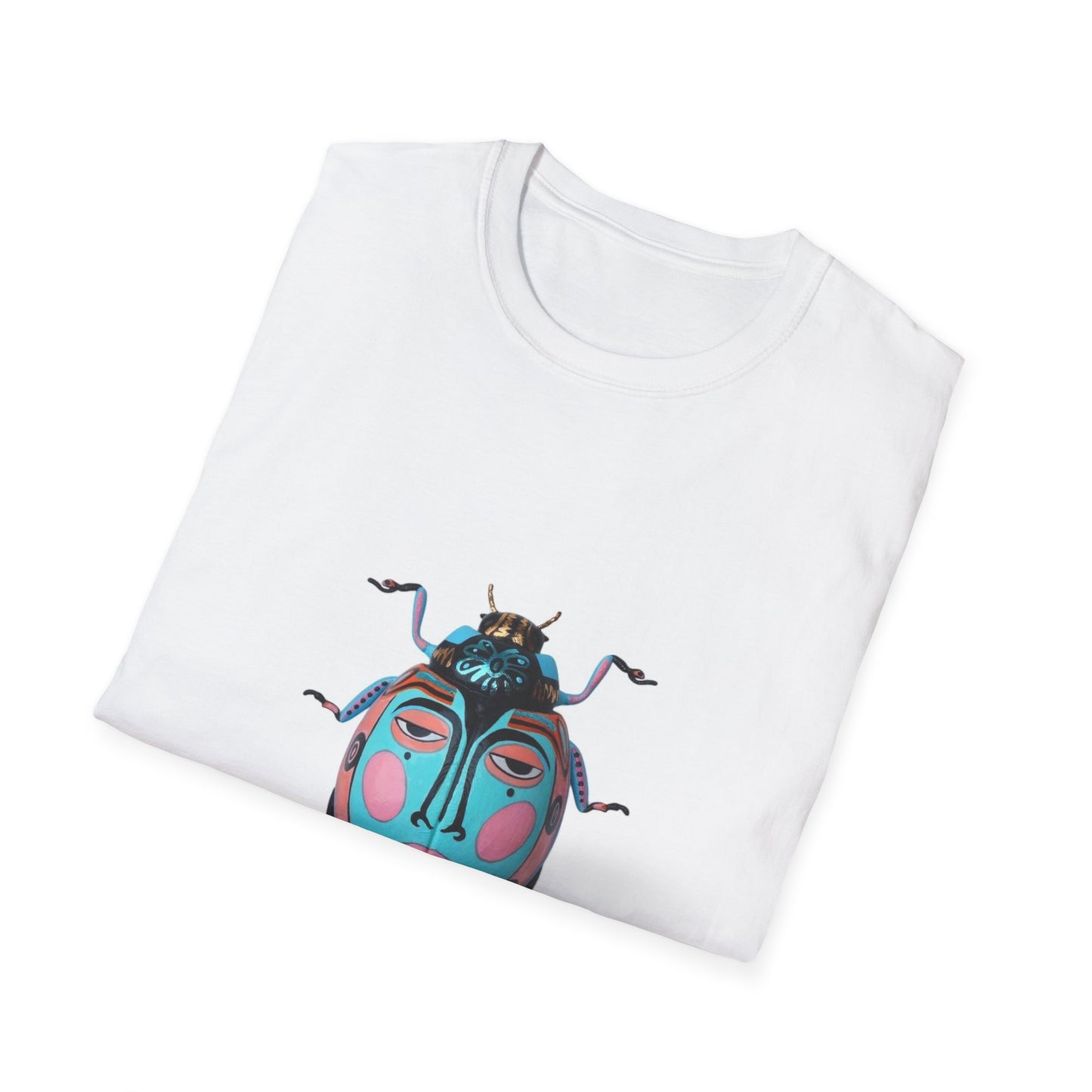 Colorful Beetle Art Unisex Softstyle T-Shirt, Casual Tee, Boho Style Top, Nature Lover Gift, Graphic Tee, Unique Insect Design