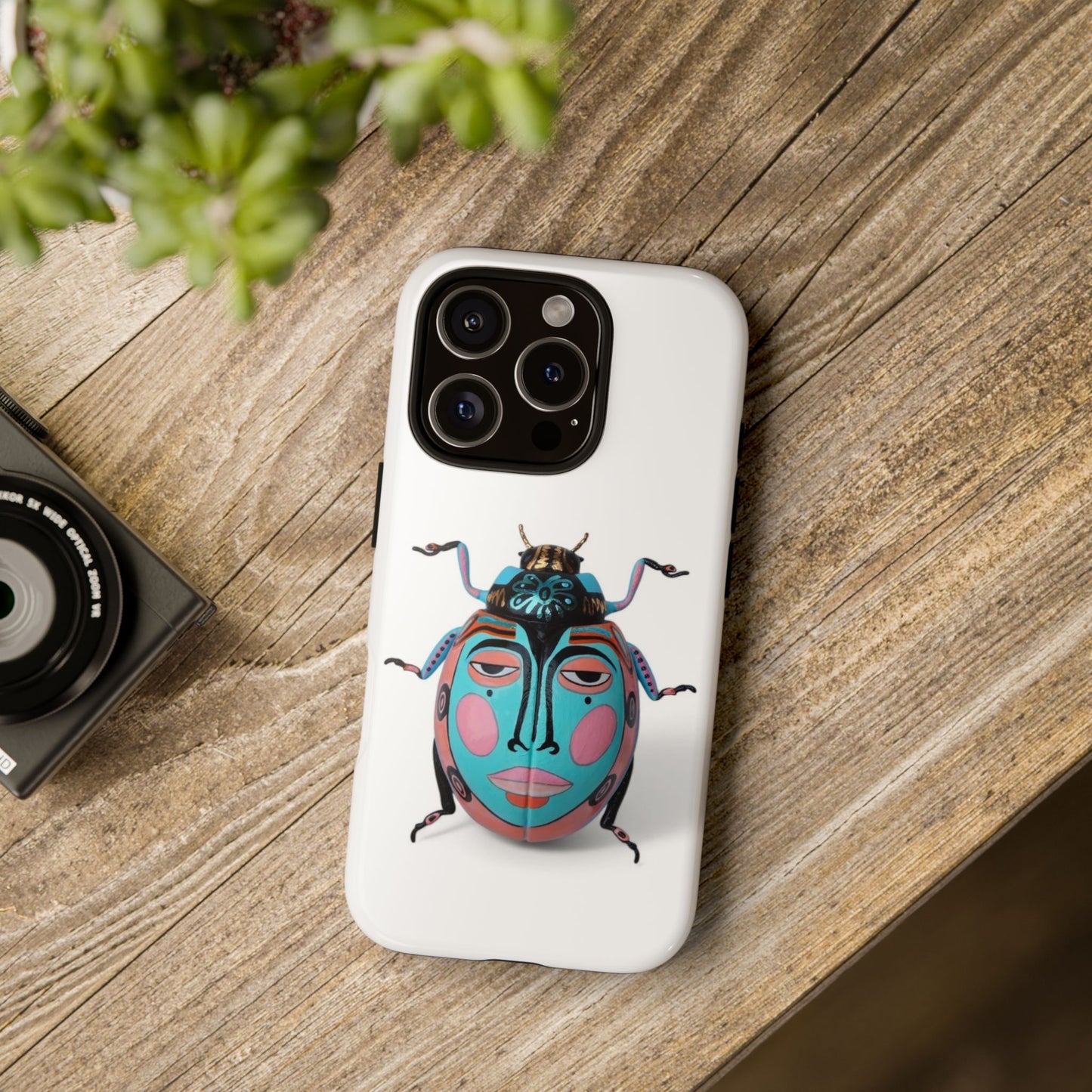Artistic Phone Case with Colorful Bug Design, Tough Phone Cover, Unique Gift for Her, Eco-Friendly Case, Statement Phone Accessory