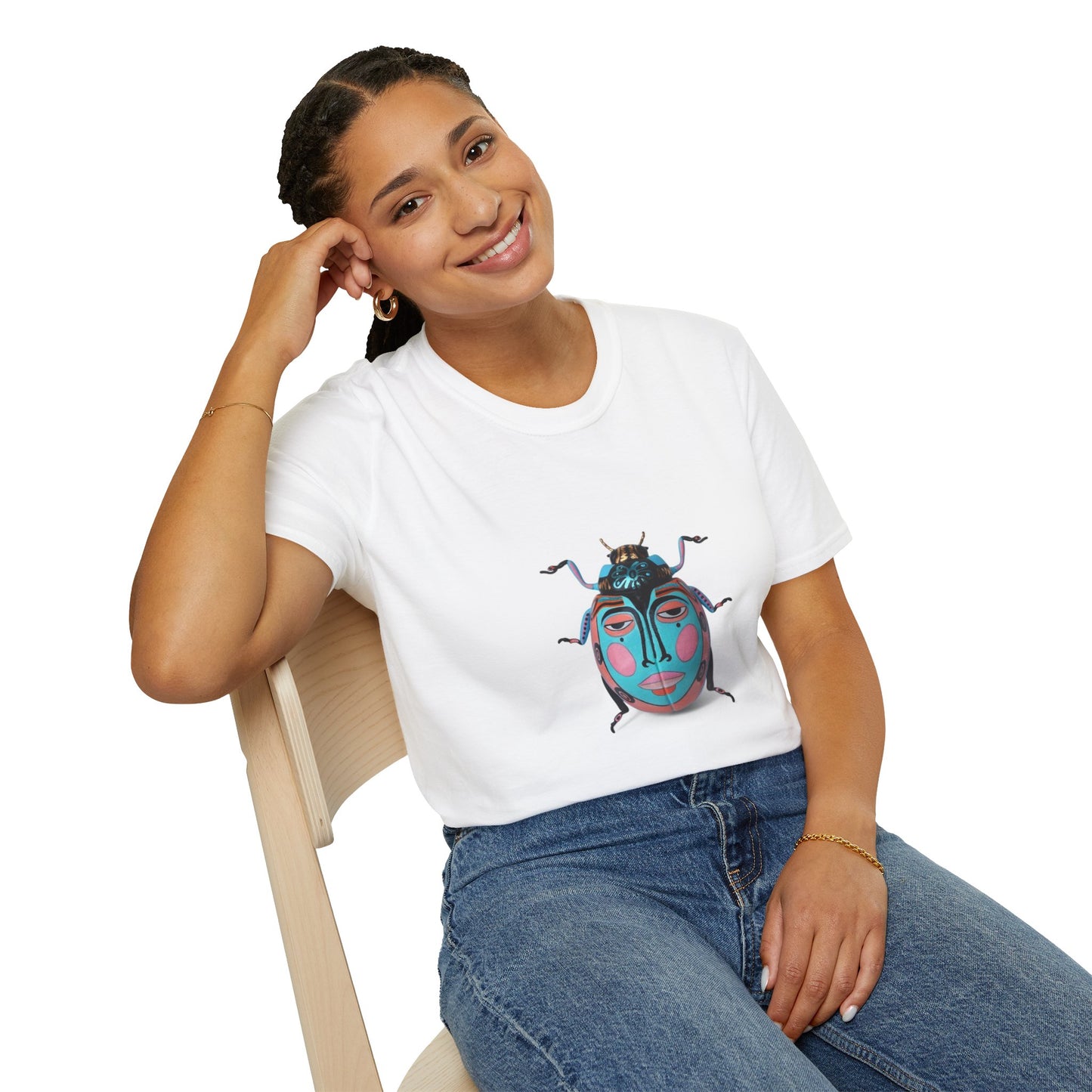 Colorful Beetle Art Unisex Softstyle T-Shirt, Casual Tee, Boho Style Top, Nature Lover Gift, Graphic Tee, Unique Insect Design