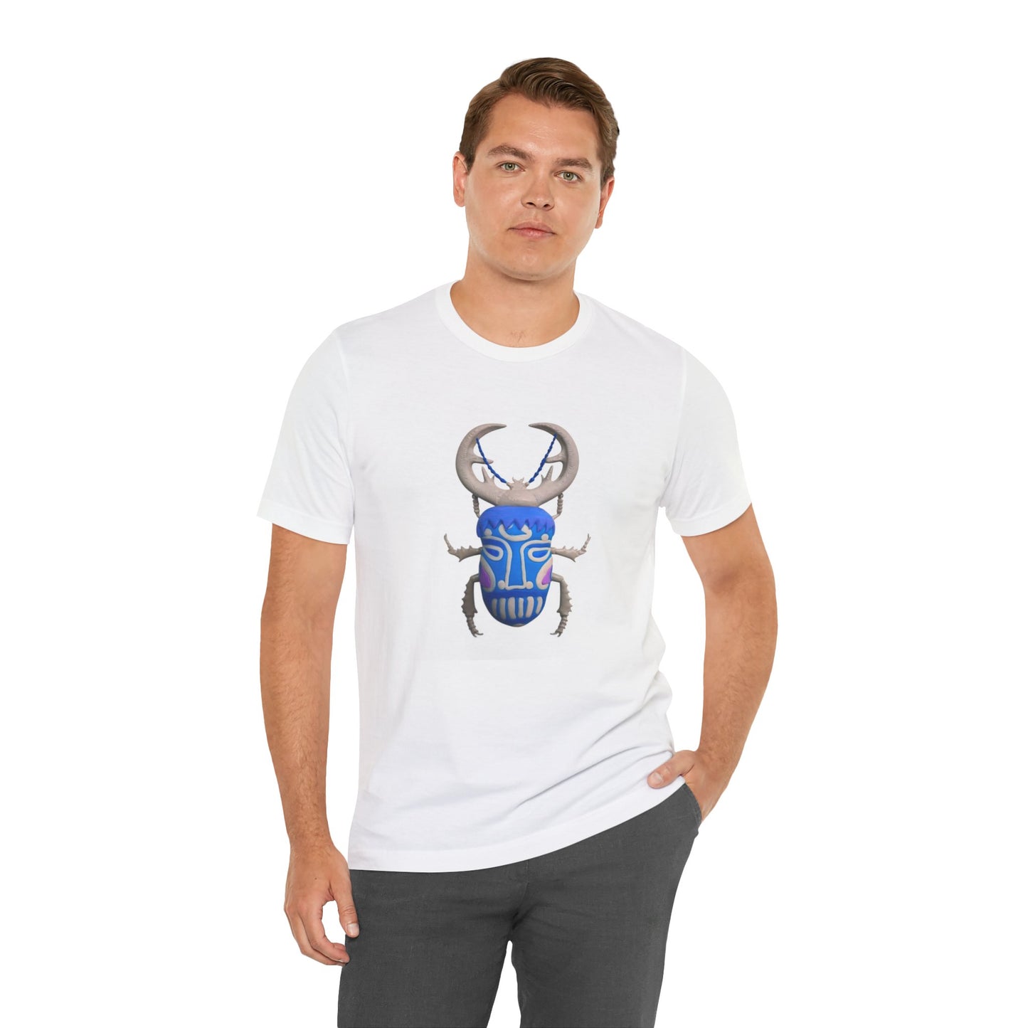 Blue Beetle Graphic Tee, Unisex Short Sleeve Shirt, Casual Wear, Unique Gift, Summer Outfit, Eco-friendly Fashion