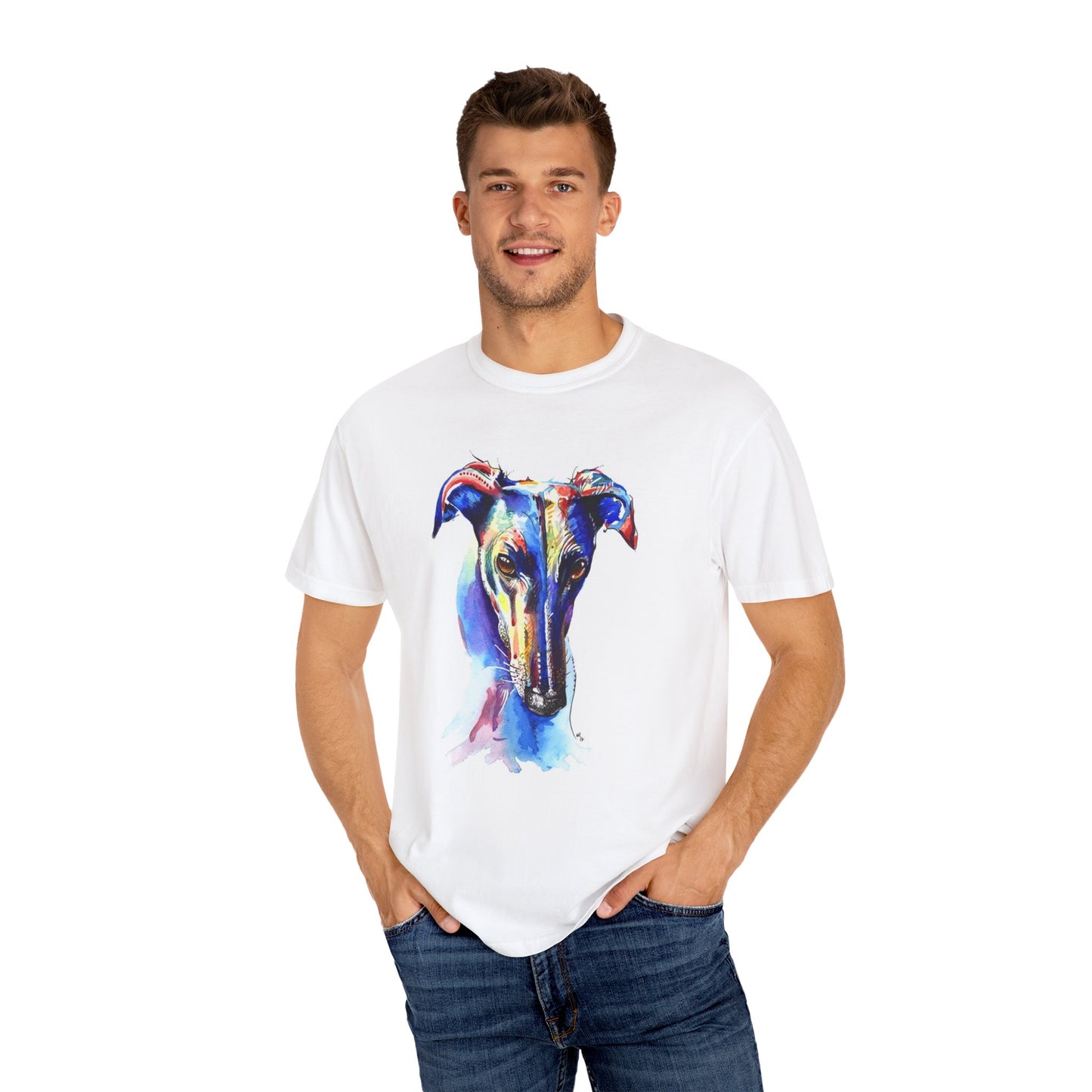 Colorful Dog Art Unisex Cream T-Shirt, Graphic Tee for Dog Lovers, Pet Owner Gift, Casual Wear, Animal Lover Apparel