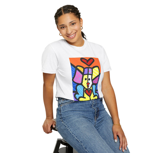 Colorful Dog Art T-shirt, Unisex Graphic Tee, Animal Lover Gift, Fun Summer Shirt, Dog Mom Apparel, Unique Pet Lover Top