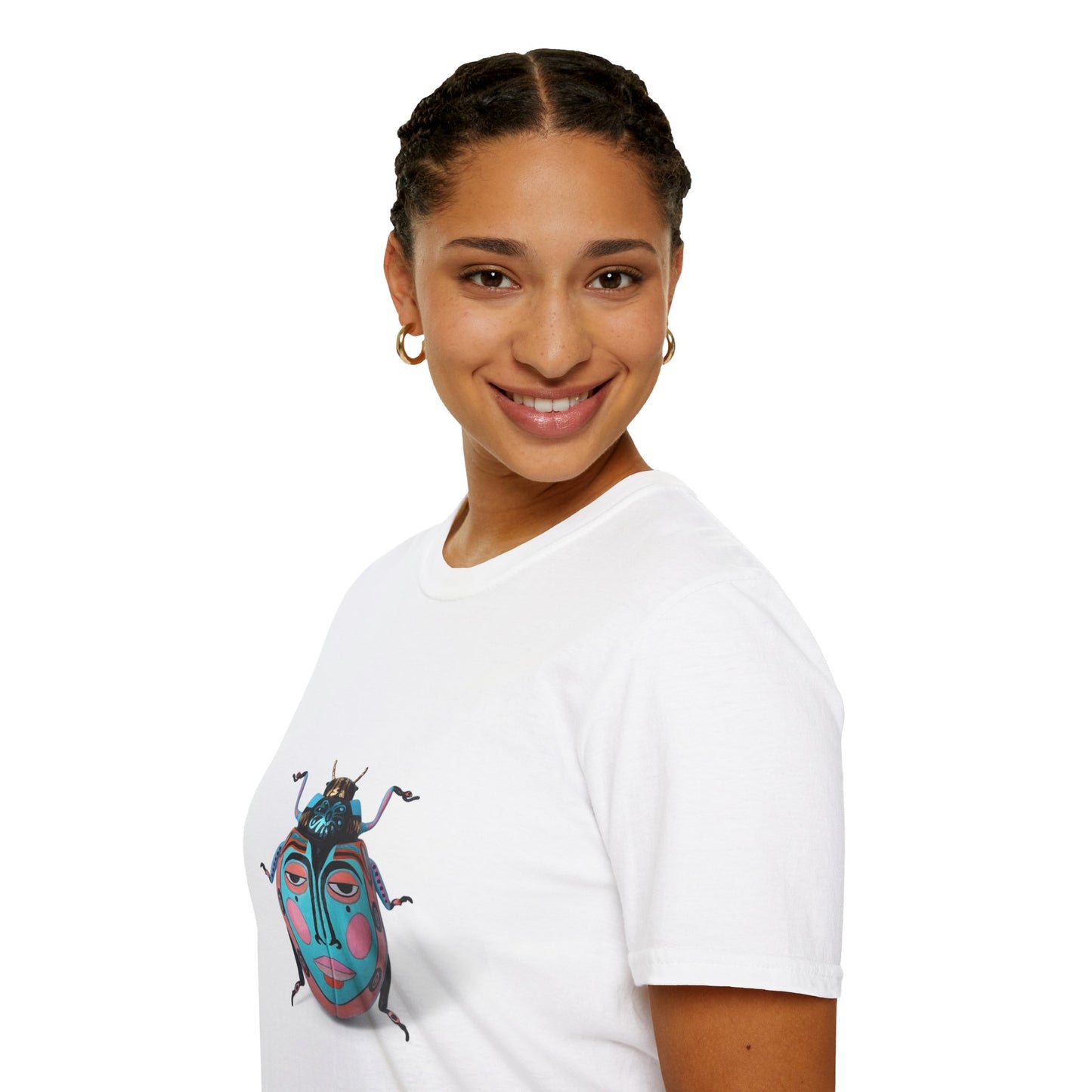 Colorful Beetle Art Unisex Softstyle T-Shirt, Casual Tee, Boho Style Top, Nature Lover Gift, Graphic Tee, Unique Insect Design
