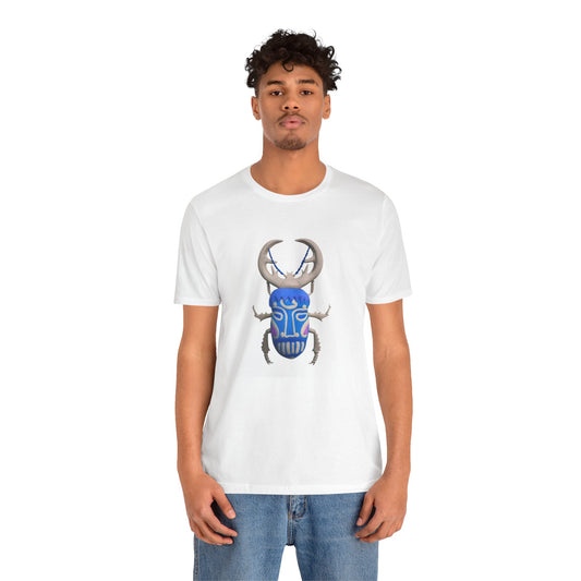 Blue Beetle Graphic Tee, Unisex Short Sleeve Shirt, Casual Wear, Unique Gift, Summer Outfit, Eco-friendly Fashion